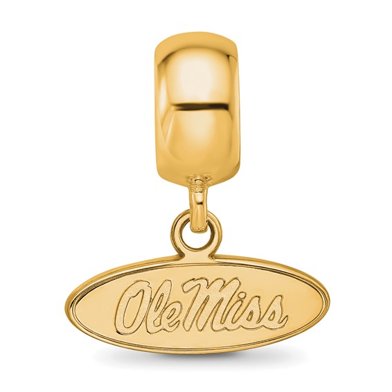 Sterling Silver Gold-plated LogoArt University of Mississippi Ole Miss Extra Small Oval Dangle Bead Charm