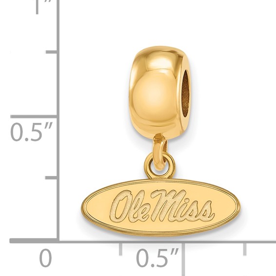 Sterling Silver Gold-plated LogoArt University of Mississippi Ole Miss Extra Small Oval Dangle Bead Charm