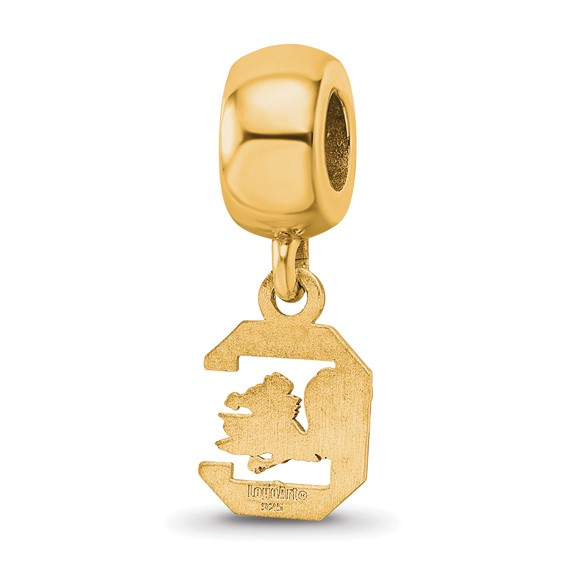 Sterling Silver Gold-plated LogoArt University of South Carolina Extra Small Dangle Bead Charm
