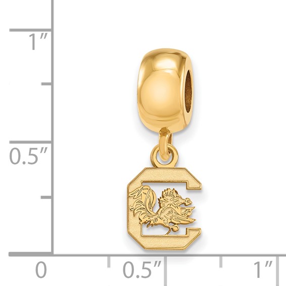 Sterling Silver Gold-plated LogoArt University of South Carolina Extra Small Dangle Bead Charm