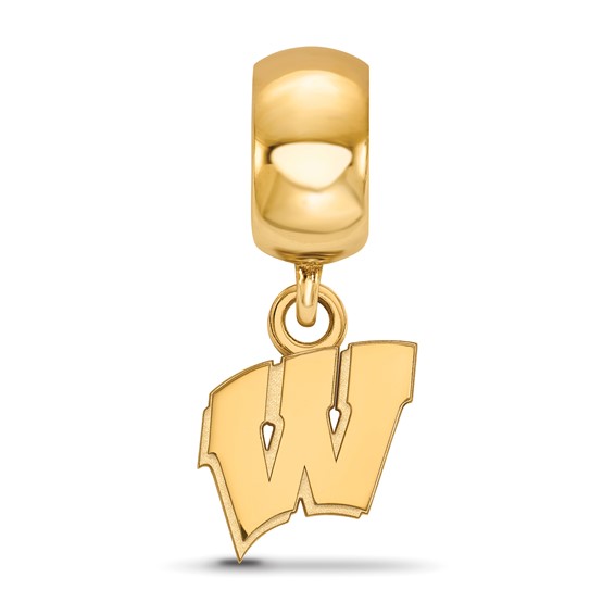 Sterling Silver Gold-plated LogoArt University of Wisconsin Letter W Extra Small Dangle Bead Charm