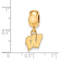 Sterling Silver Gold-plated LogoArt University of Wisconsin Letter W Extra Small Dangle Bead Charm view 2