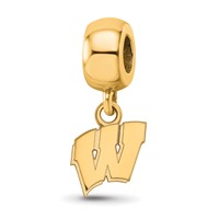 Sterling Silver Gold-plated LogoArt University of Wisconsin Letter W Extra Small Dangle Bead Charm view 1