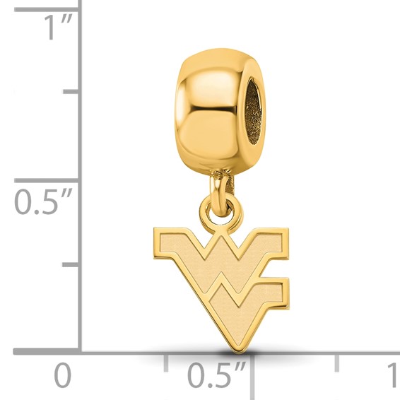 Sterling Silver Gold-plated LogoArt West Virginia University W-V Extra Small Dangle Bead Charm