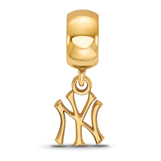 Sterling Silver Gold Plated Major League Baseball LogoArt New York Yankees N-Y Dangle Bead