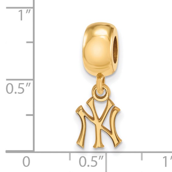 Sterling Silver Gold Plated Major League Baseball LogoArt New York Yankees N-Y Dangle Bead