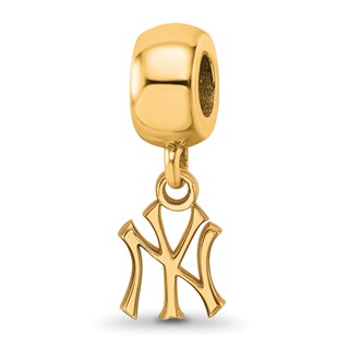 Sterling Silver Gold Plated Major League Baseball LogoArt New York Yankees N-Y Dangle Bead