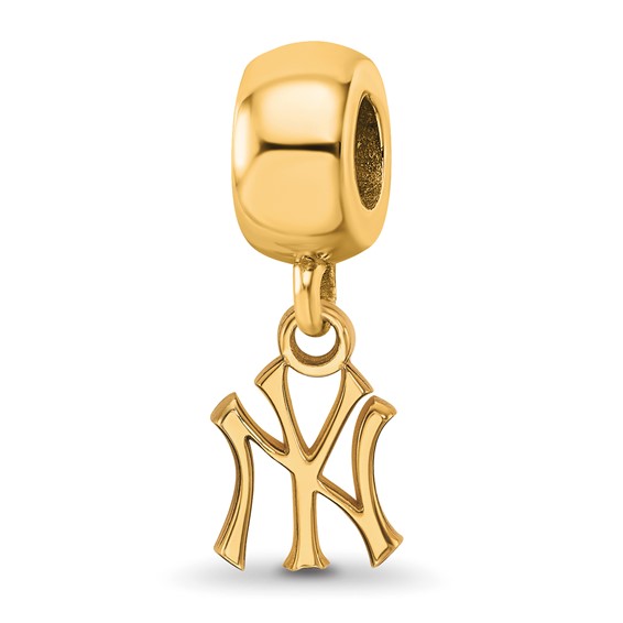 Sterling Silver Gold Plated Major League Baseball LogoArt New York Yankees N-Y Dangle Bead