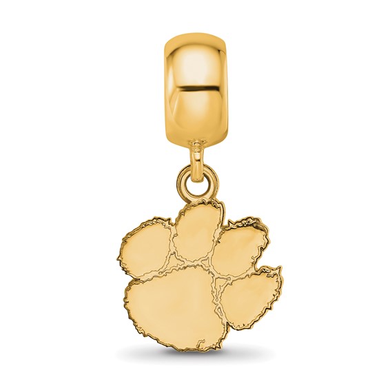 Sterling Silver Gold-plated LogoArt Clemson University Tiger Paw Small Dangle Bead Charm