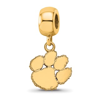 Sterling Silver Gold-plated LogoArt Clemson University Tiger Paw Small Dangle Bead Charm