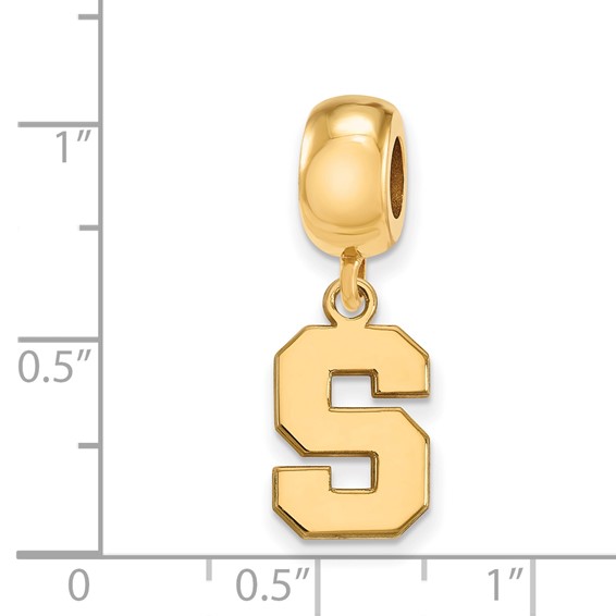 Sterling Silver Gold-plated LogoArt Michigan State University Letter S Small Dangle Bead Charm