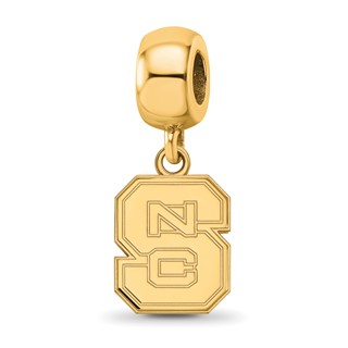 Sterling Silver Gold-plated LogoArt North Carolina State University N-C-S Small Dangle Bead Charm