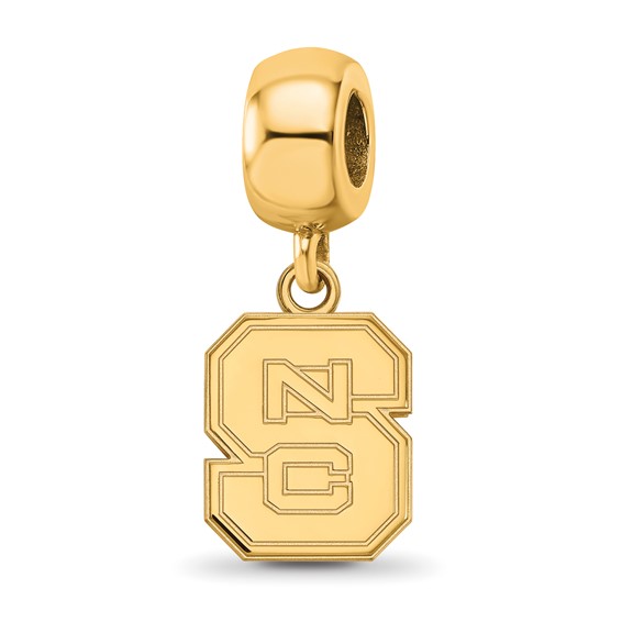Sterling Silver Gold-plated LogoArt North Carolina State University N-C-S Small Dangle Bead Charm
