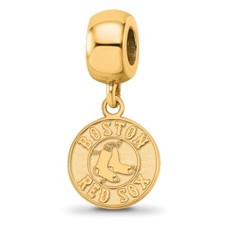 Sterling Silver Gold Plated Major League Baseball LogoArt Boston Red Sox Small Dangle Bead
