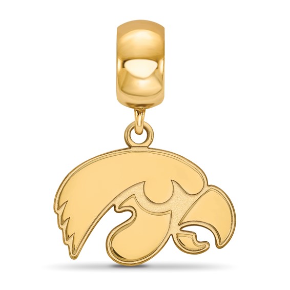 Sterling Silver Gold-plated LogoArt University of Iowa Hawk Small Dangle Bead Charm