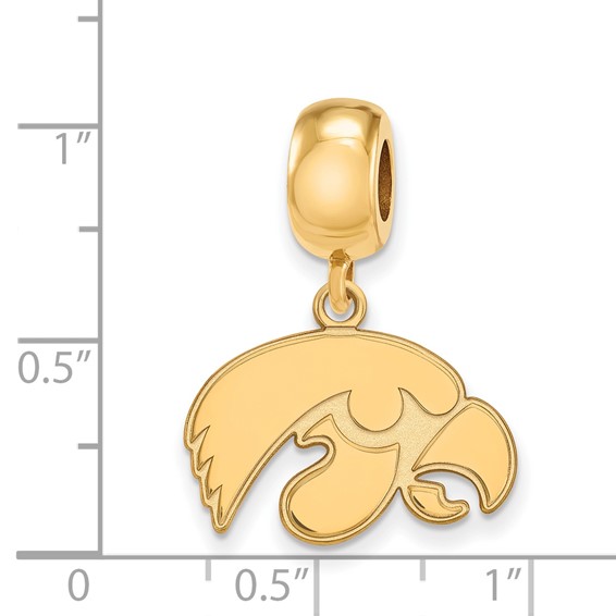 Sterling Silver Gold-plated LogoArt University of Iowa Hawk Small Dangle Bead Charm