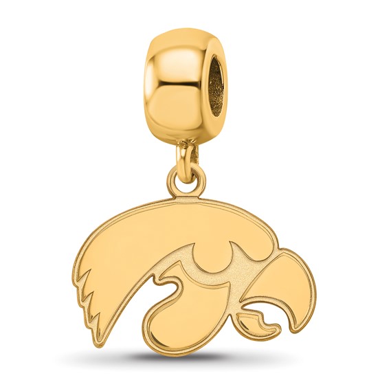 Sterling Silver Gold-plated LogoArt University of Iowa Hawk Small Dangle Bead Charm