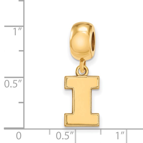 Sterling Silver Gold-plated LogoArt University of Illinois Letter I Small Dangle Bead Charm