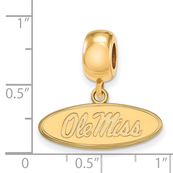 Sterling Silver Gold-plated LogoArt University of Mississippi Ole Miss Small Oval Dangle Bead Charm
