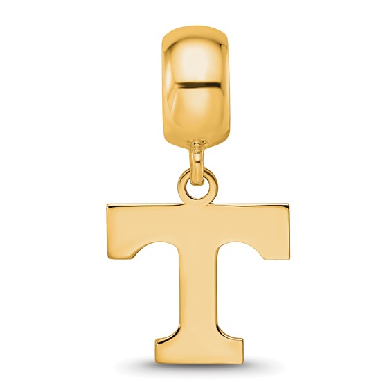 Sterling Silver Gold-plated LogoArt University of Tennessee Letter T Small Dangle Bead Charm
