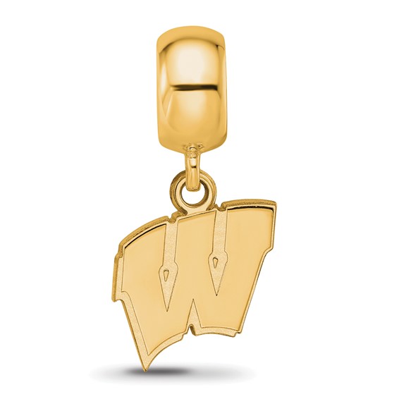 Sterling Silver Gold-plated LogoArt University of Wisconsin Letter W Small Dangle Bead Charm