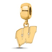 Sterling Silver Gold-plated LogoArt University of Wisconsin Letter W Small Dangle Bead Charm view 1