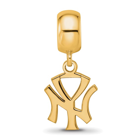 Sterling Silver Gold Plated Major League Baseball LogoArt New York Yankees N-Y Dangle Bead