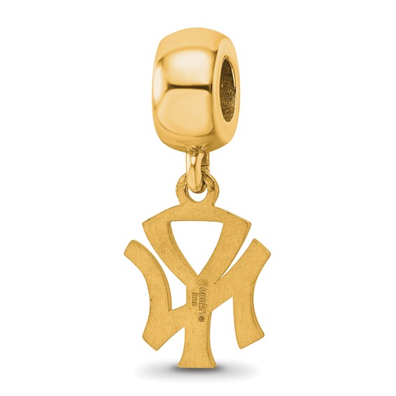 Sterling Silver Gold Plated Major League Baseball LogoArt New York Yankees N-Y Dangle Bead
