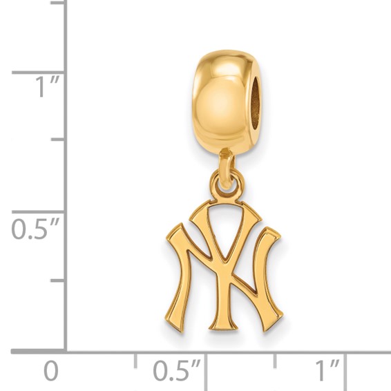 Sterling Silver Gold Plated Major League Baseball LogoArt New York Yankees N-Y Dangle Bead