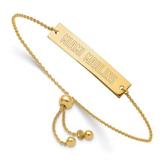 Sterling Silver Gold Plated Major League Baseball LogoArt Miami Marlins Adjustable Bracelet