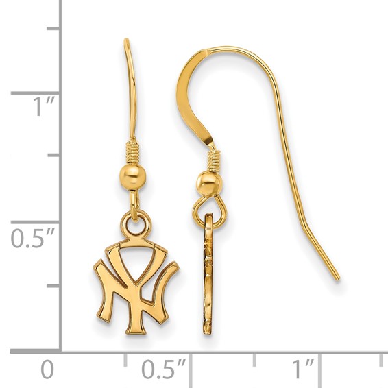 Sterling Silver Gold Plated Major League Baseball LogoArt New York Yankees N-Y Dangle Earrings