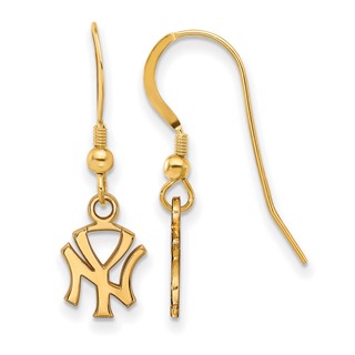 Sterling Silver Gold Plated Major League Baseball LogoArt New York Yankees N-Y Dangle Earrings