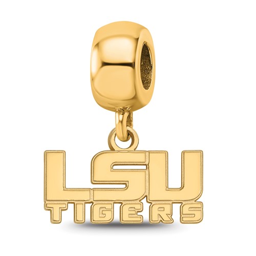 Sterling Silver Gold-plated LogoArt Louisiana State University L-s-u Tigers Extra Small Dangle Bead Charm