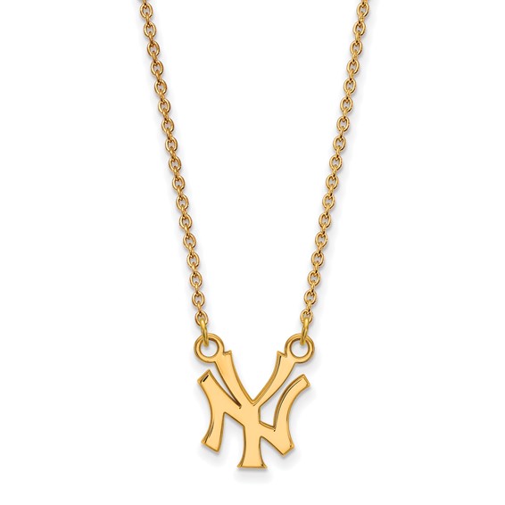 10k Gold Major League Baseball LogoArt New York Yankees N-Y Small Pendant Necklace