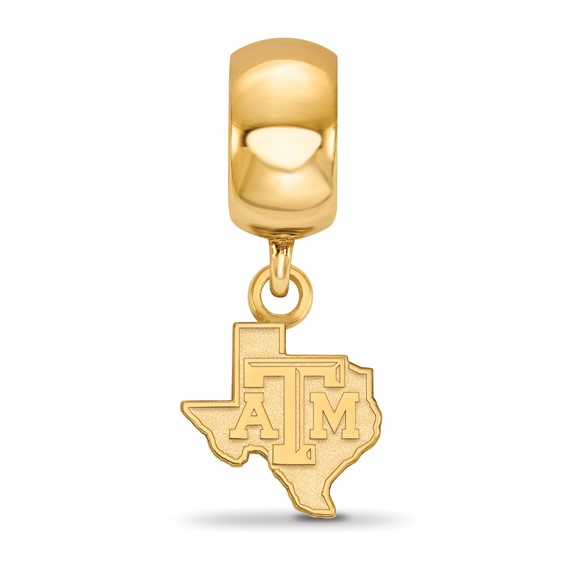 Sterling Silver Gold-plated LogoArt Texas A and M University State Outline Extra Small Dangle Bead Charm