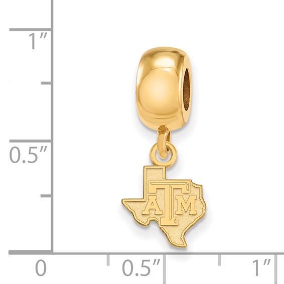 Sterling Silver Gold-plated LogoArt Texas A and M University State Outline Extra Small Dangle Bead Charm