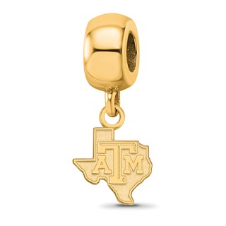 Sterling Silver Gold-plated LogoArt Texas A and M University State Outline Extra Small Dangle Bead Charm
