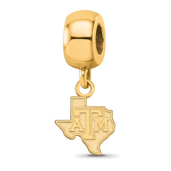 Sterling Silver Gold-plated LogoArt Texas A and M University State Outline Extra Small Dangle Bead Charm