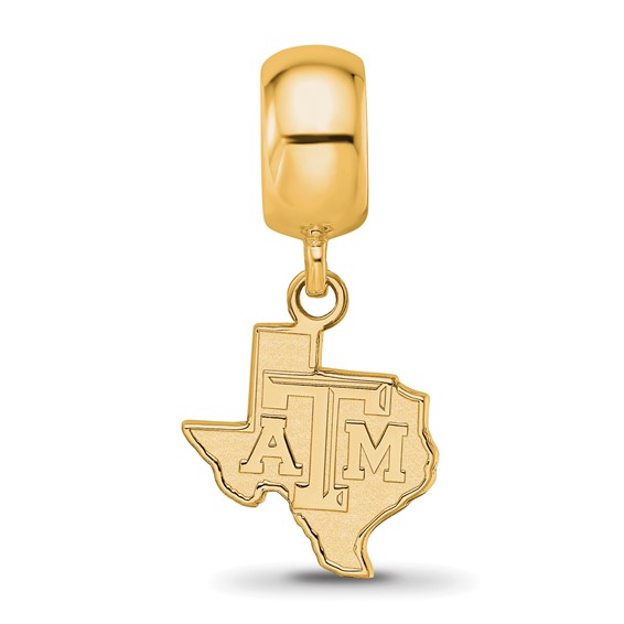 Sterling Silver Gold-plated LogoArt Texas A and M University State Outline Small Dangle Bead Charm
