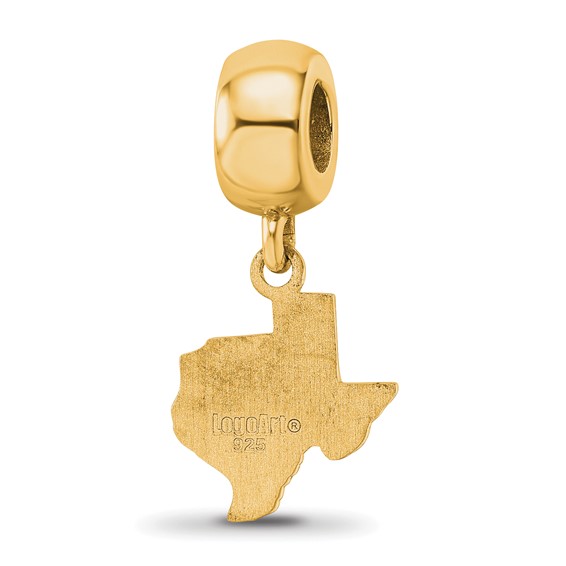 Sterling Silver Gold-plated LogoArt Texas A and M University State Outline Small Dangle Bead Charm