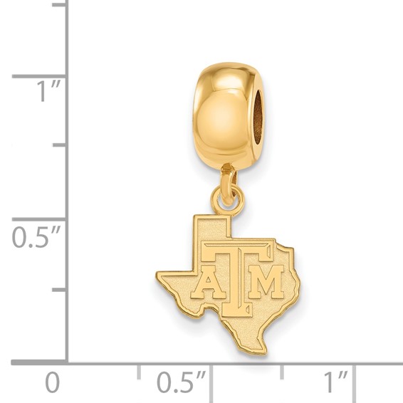 Sterling Silver Gold-plated LogoArt Texas A and M University State Outline Small Dangle Bead Charm