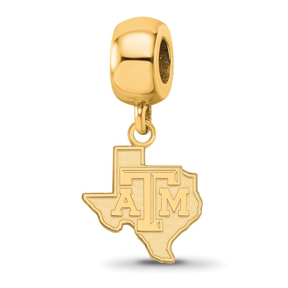 Sterling Silver Gold-plated LogoArt Texas A and M University State Outline Small Dangle Bead Charm