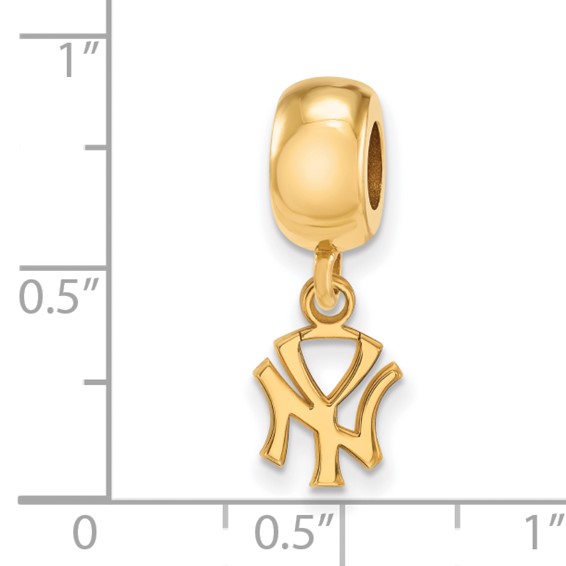 Sterling Silver Gold Plated Major League Baseball LogoArt New York Yankees N-Y Dangle Bead