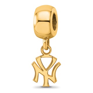 Sterling Silver Gold Plated Major League Baseball LogoArt New York Yankees N-Y Dangle Bead