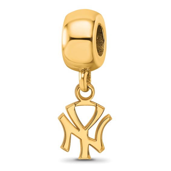 Sterling Silver Gold Plated Major League Baseball LogoArt New York Yankees N-Y Dangle Bead