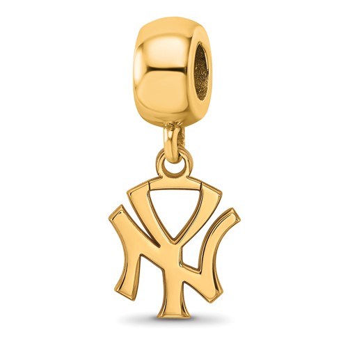 Sterling Silver Gold Plated Major League Baseball LogoArt New York Yankees N-y Dangle Bead