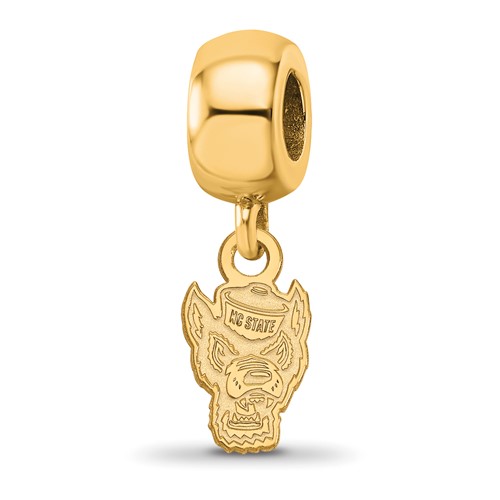 Sterling Silver Gold-plated LogoArt North Carolina State University Wolf Extra Small Dangle Bead Charm