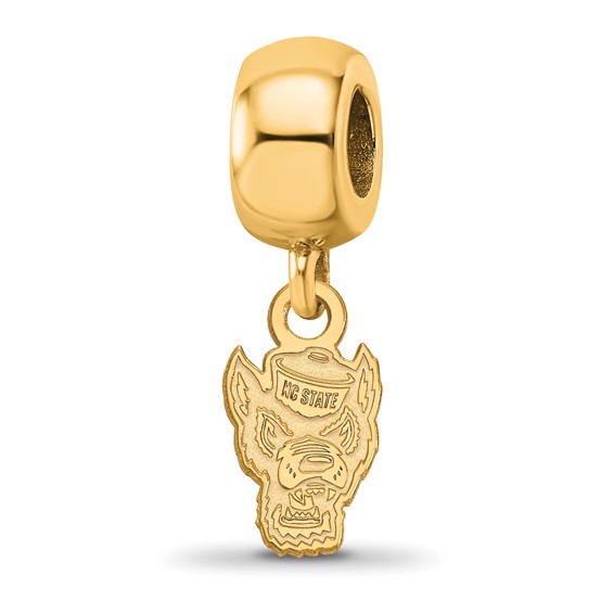 Sterling Silver Gold-plated LogoArt North Carolina State University Wolf Extra Small Dangle Bead Charm