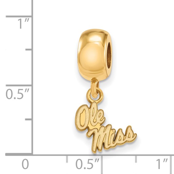 Sterling Silver Gold-plated LogoArt University of Mississippi Ole Miss Extra Small Dangle Bead Charm