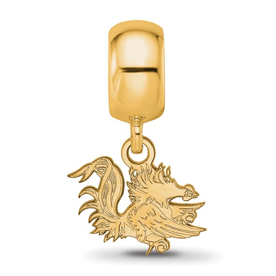 Sterling Silver Gold-plated LogoArt University of South Carolina Gamecock Extra Small Dangle Bead Charm